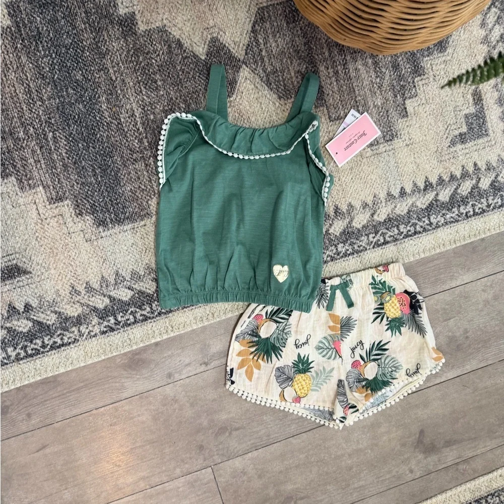 New Juicy Couture Boho Tank & Cream Tropical Print Tassel Shorts Girls sz 6 Set